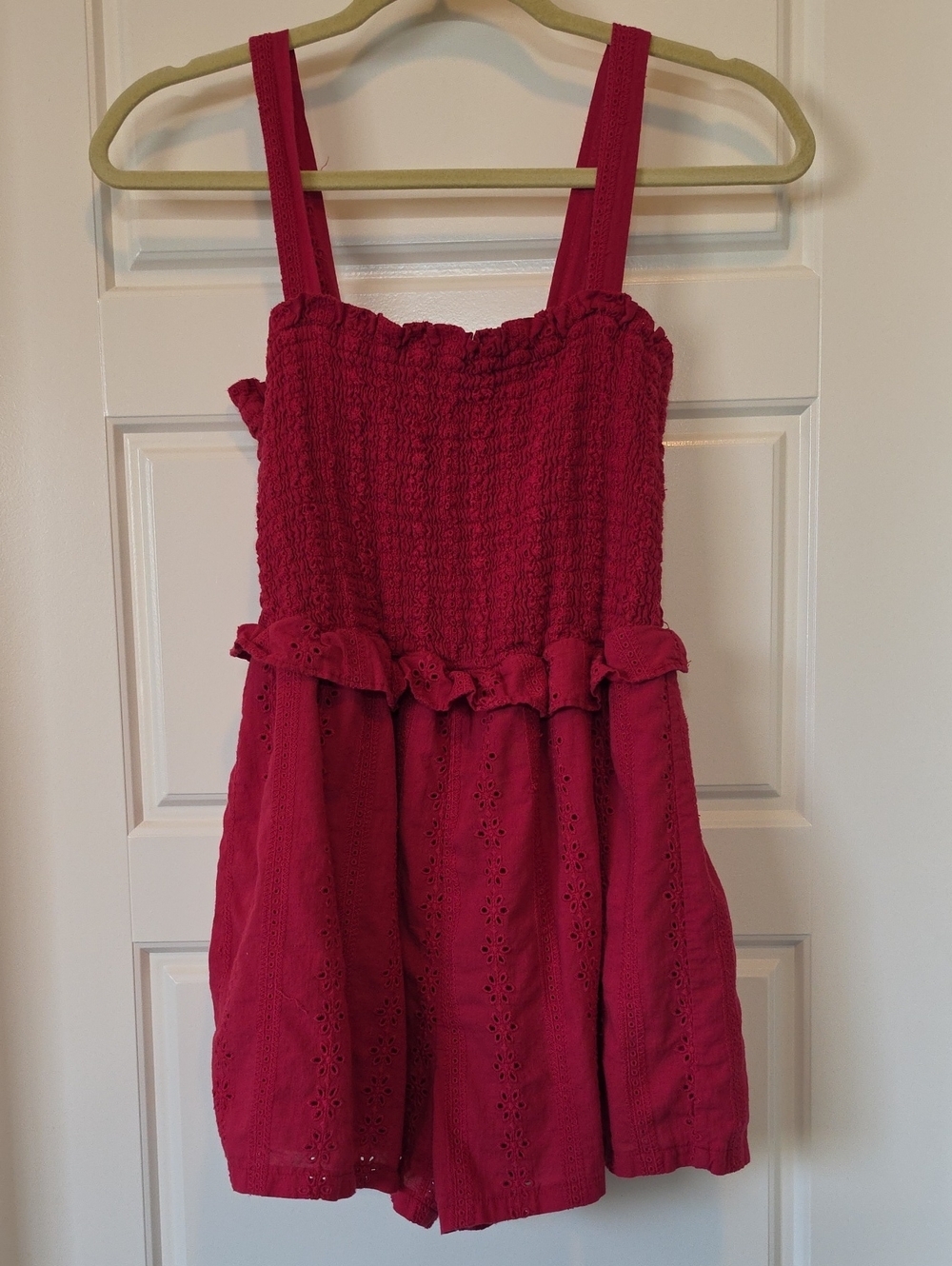 Lush Red Smocked Eyelet Romper - Medium Jrs